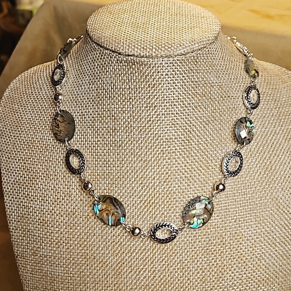 Jewelry - Silver Plated Necklace with Acrylic Iridescent Stones